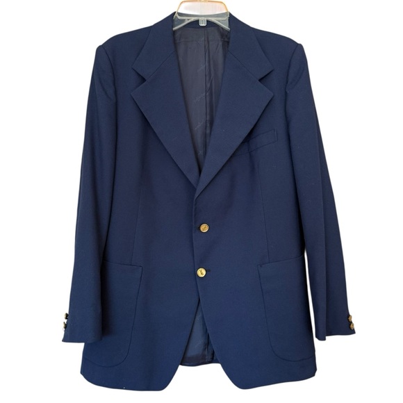 Vintage Yves Saint Laurent Made in France Navy Blue Gold Button Blazer Men’s 44 - Picture 1 of 12